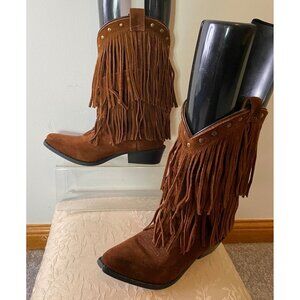 Smokey Mountain Boots Brown Western Fringe Suede Cowboy Boots Womens Size 3.5